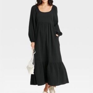 Universal Thread cotton gauze Balloon Long Sleeve Dress - M- maternity friendly